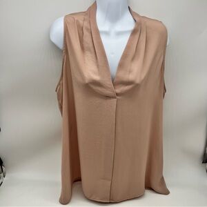 Violet & Claire Women’s Dusty Rose Pleated V-Neck Sleeveless Blouse-Size XL